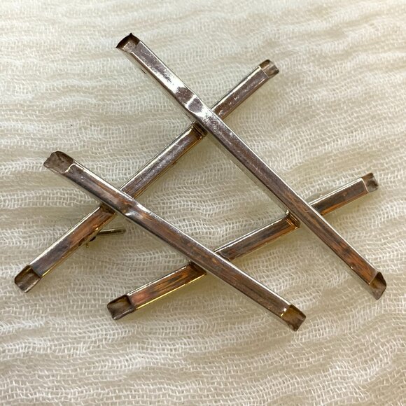 Modernist Industrial Abstract Criss Cross Hashtag Sterling Silver Brooch J580 - Picture 5 of 14